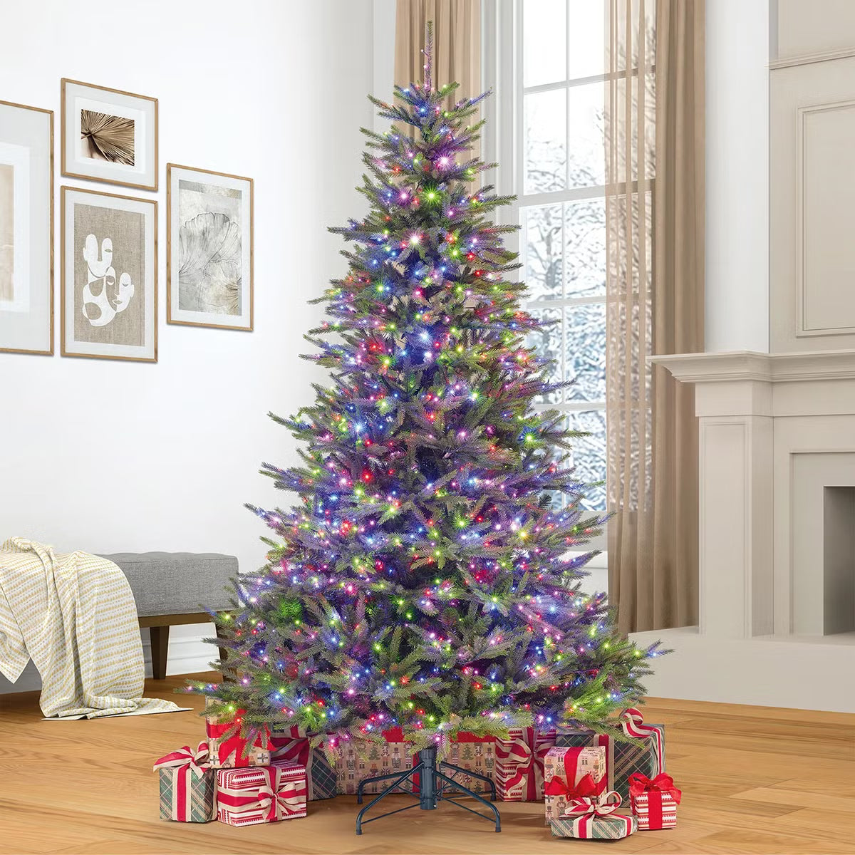 7.5 ft (2.3m) Pre-Lit Euro Style Artificial Christmas Tree With 1400 Colour Changing Twinkle Micro LED LightsLED Tree