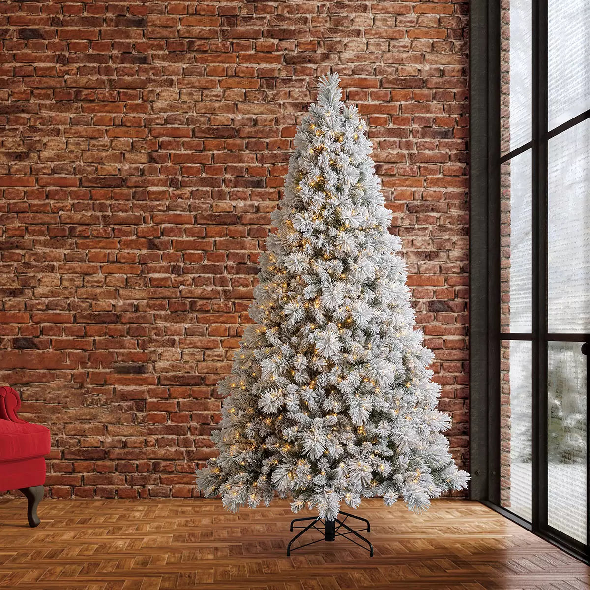7.5ft (2.3m) Pre-Lit Glitter Flocked Artificial Christmas Tree with 1,150 Color-Changing Micro Twinkle LED Lights