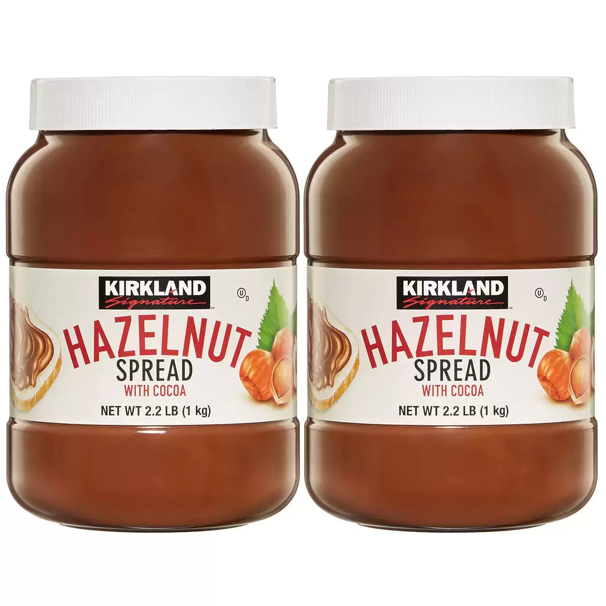 Kirkland Signature Hazelnut Spread 2 x 1kg | Smooth Chocolate Hazelnut Spread | Creamy & Rich | Ideal for Toast, Pancakes, Baking & Desserts