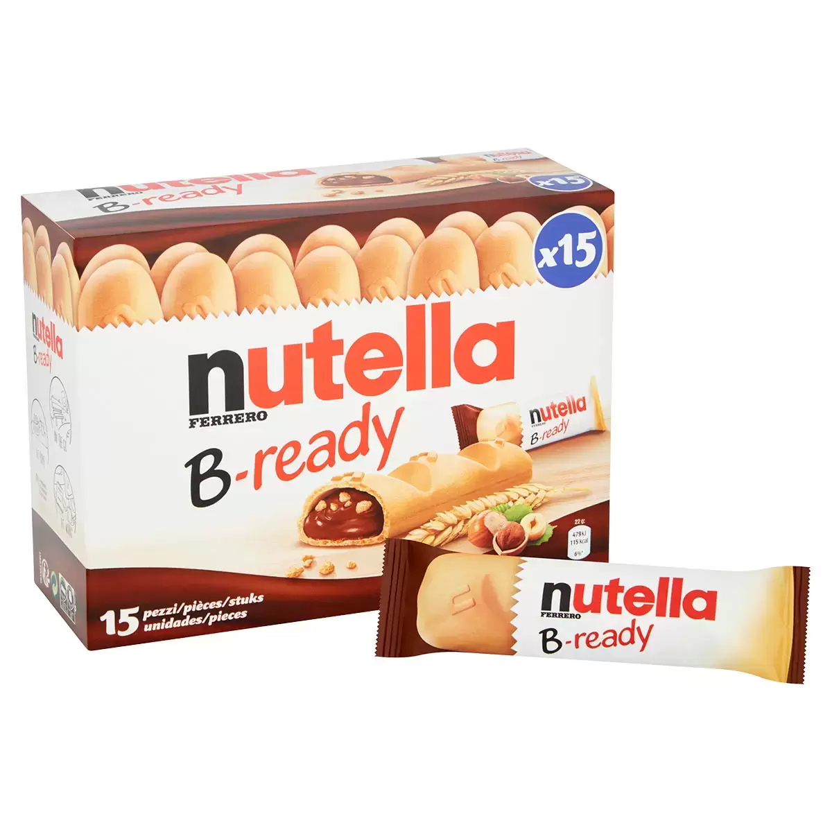 Nutella B-Ready 15 x 22 g – Crunchy Wafer Snack Filled with Creamy Nutella Hazelnut Spread
