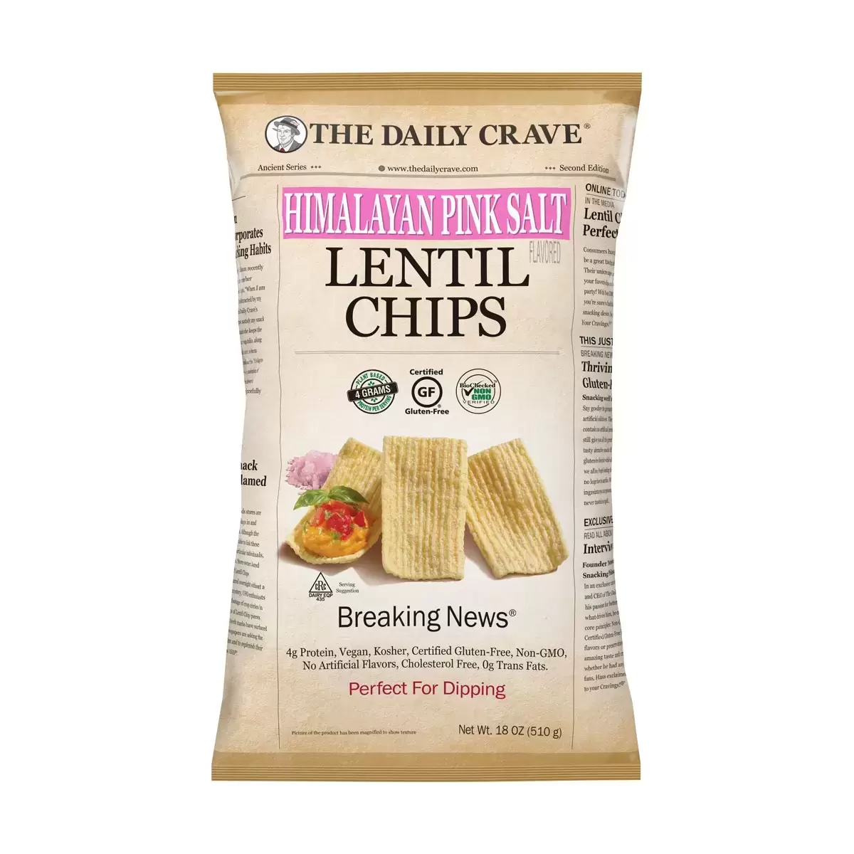The Daily Crave Himalayan Pink Salt Lentil Chips 510 g – Crunchy Baked Lentil Snack