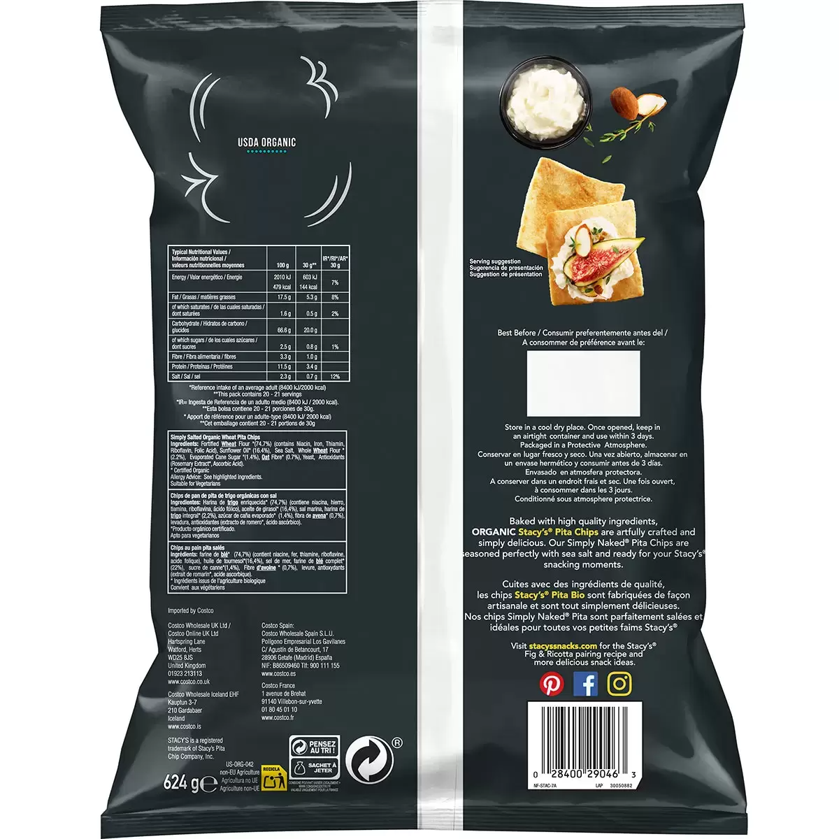 Stacy’s Simply Naked Organic Pita Chips 623 g – Crunchy Organic Baked Snack | Perfect with Dips & Healthy Snacking