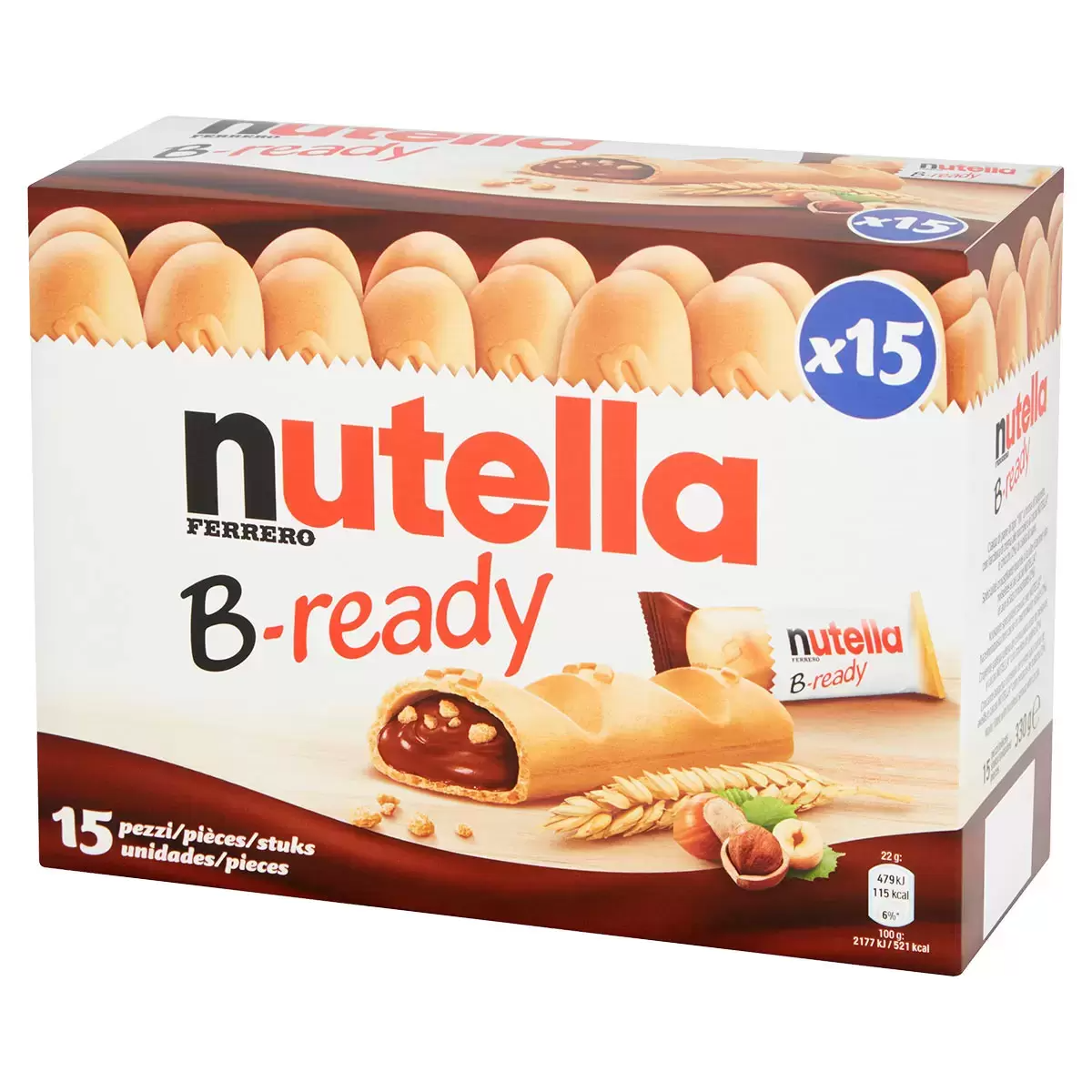 Nutella B-Ready 15 x 22 g – Crunchy Wafer Snack Filled with Creamy Nutella Hazelnut Spread