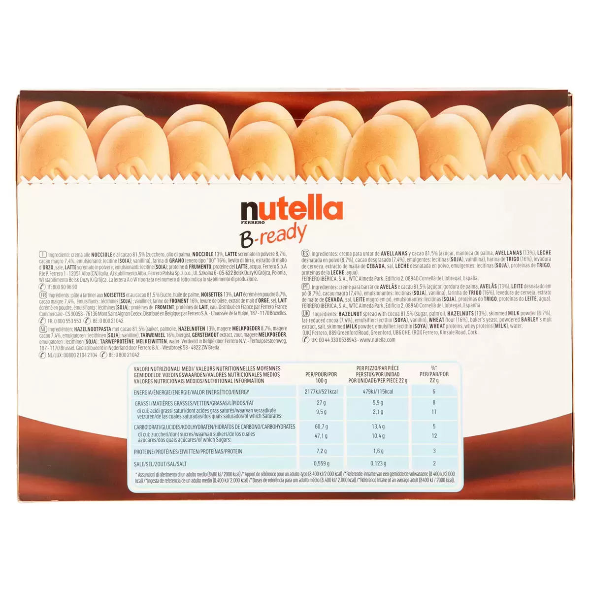 Nutella B-Ready 15 x 22 g – Crunchy Wafer Snack Filled with Creamy Nutella Hazelnut Spread