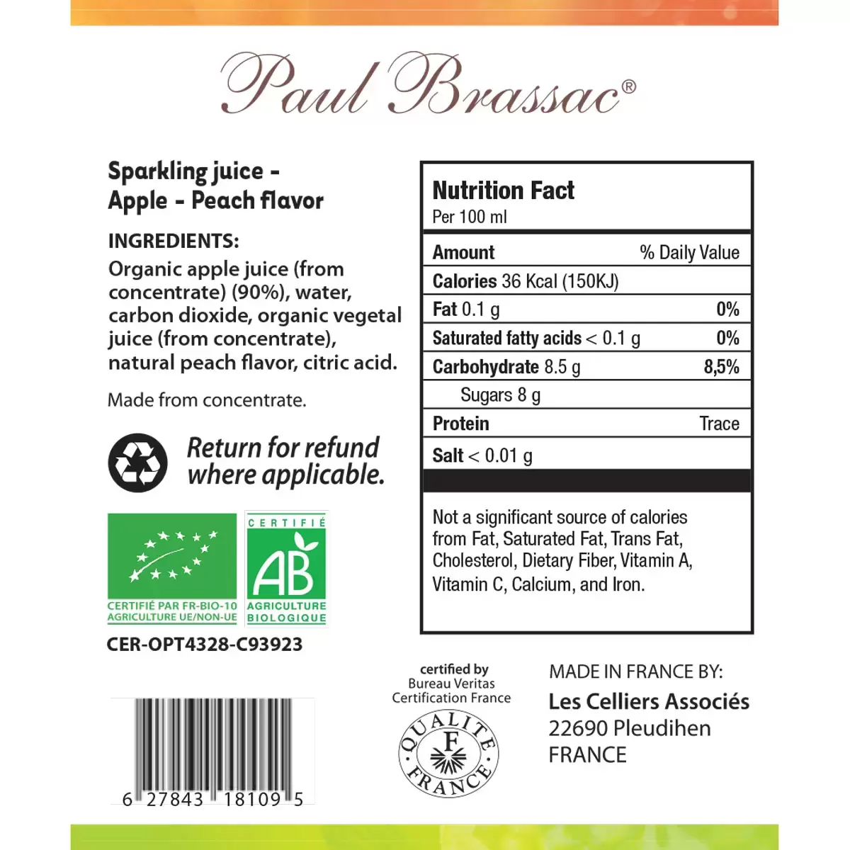 Paul Brassac Organic Sparkling Juice 3 x 750ml