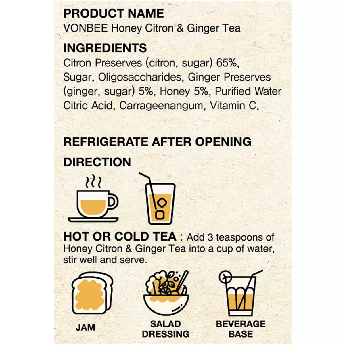 Vonbee Citron Ginger Tea 2kg – Korean Honey Citron & Ginger Preserve