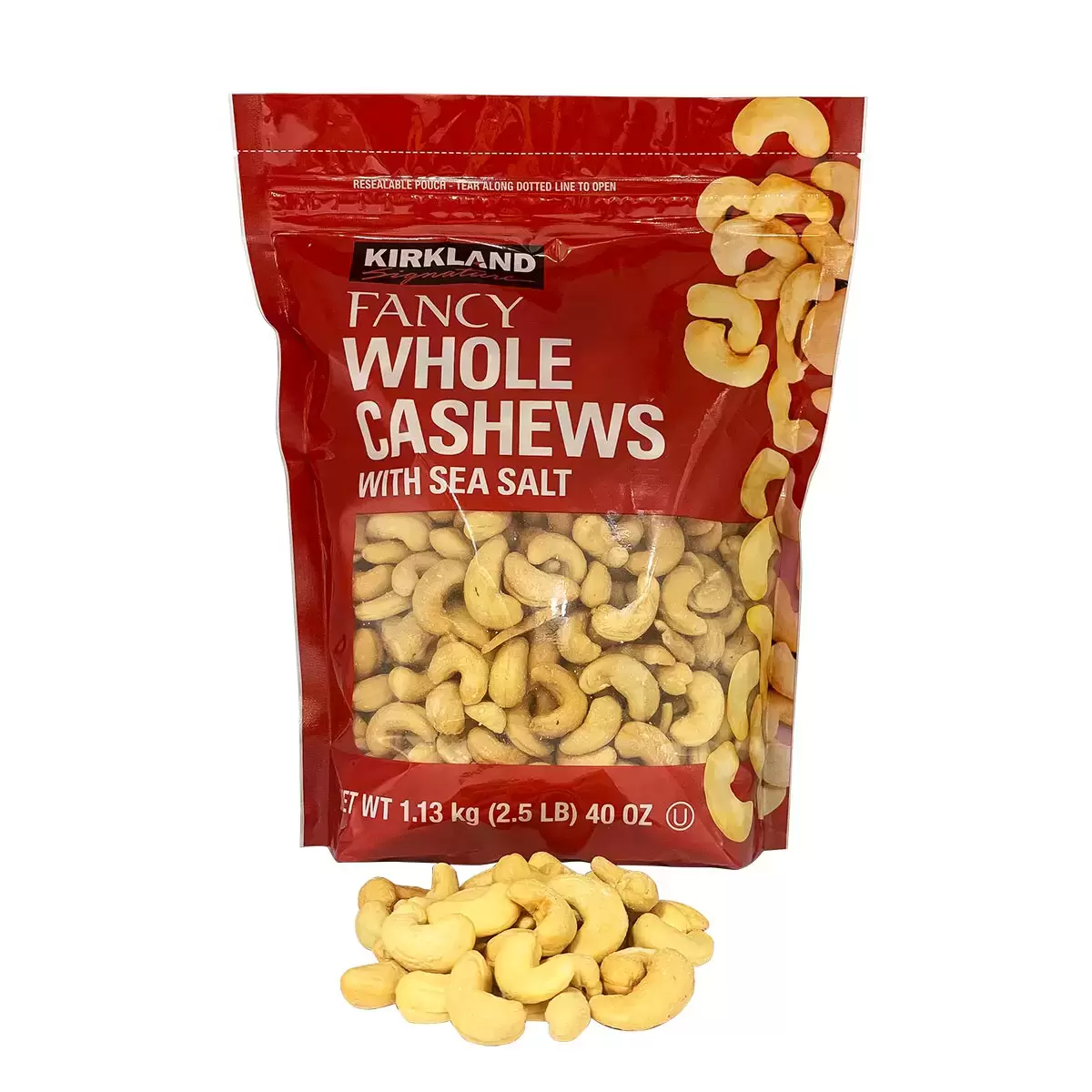 Kirkland Signature Whole Cashews with Sea Salt – Premium Roasted Cashew Nuts 1.13 kg