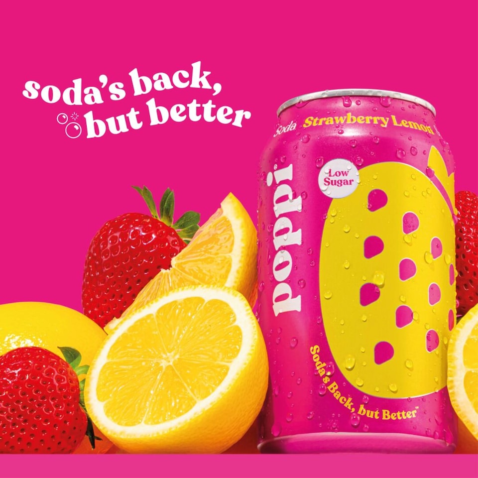 Poppi Strawberry & Lemon Soda Cans 4x330ml Fruity Citrus Sparkling Drink