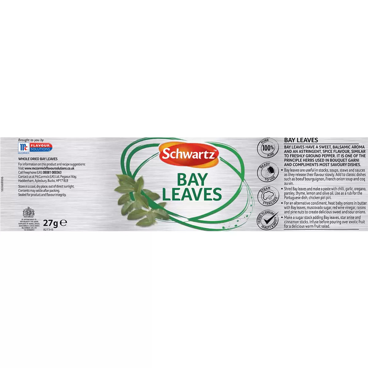 Schwartz Bay Leaves 27g | Premium Dried Bay Leaves | Aromatic Herb for Soups, Stews, Curries & Slow Cooking
