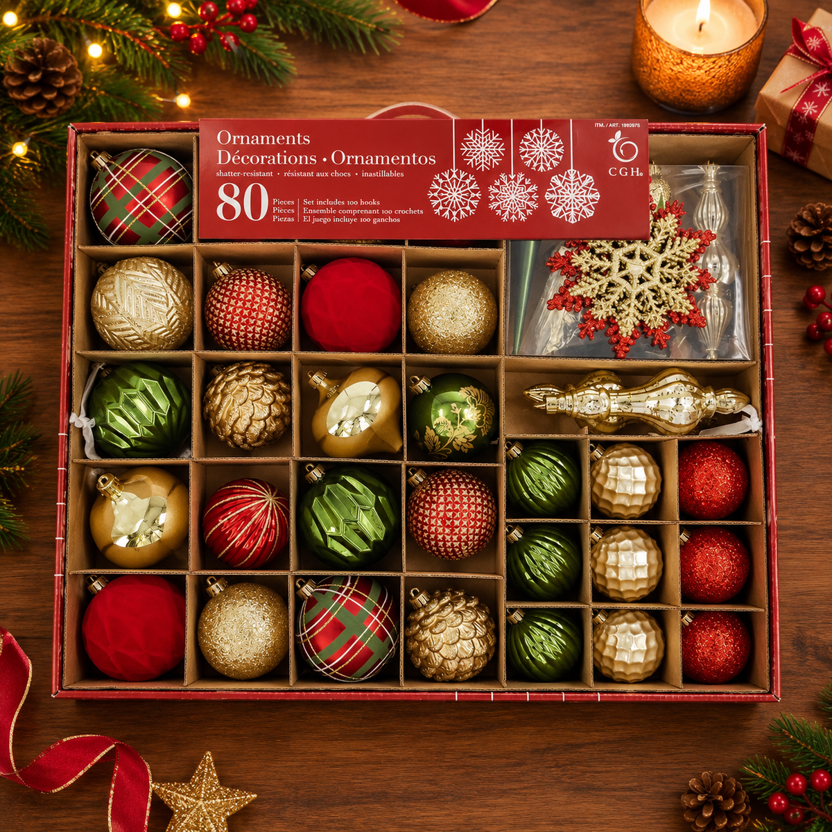 80CT Shatterproof ornament Set Red