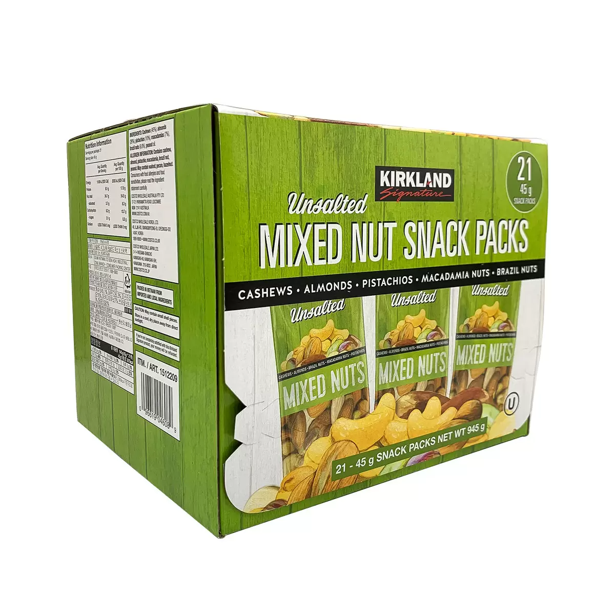Kirkland Signature Unsalted Mixed Nut Snack Packs - 21 Count (45g Individual Packs)