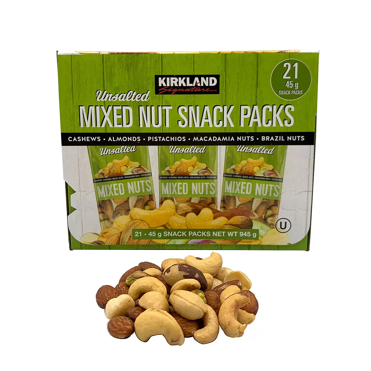 Kirkland Signature Unsalted Mixed Nut Snack Packs - 21 Count (45g Individual Packs)