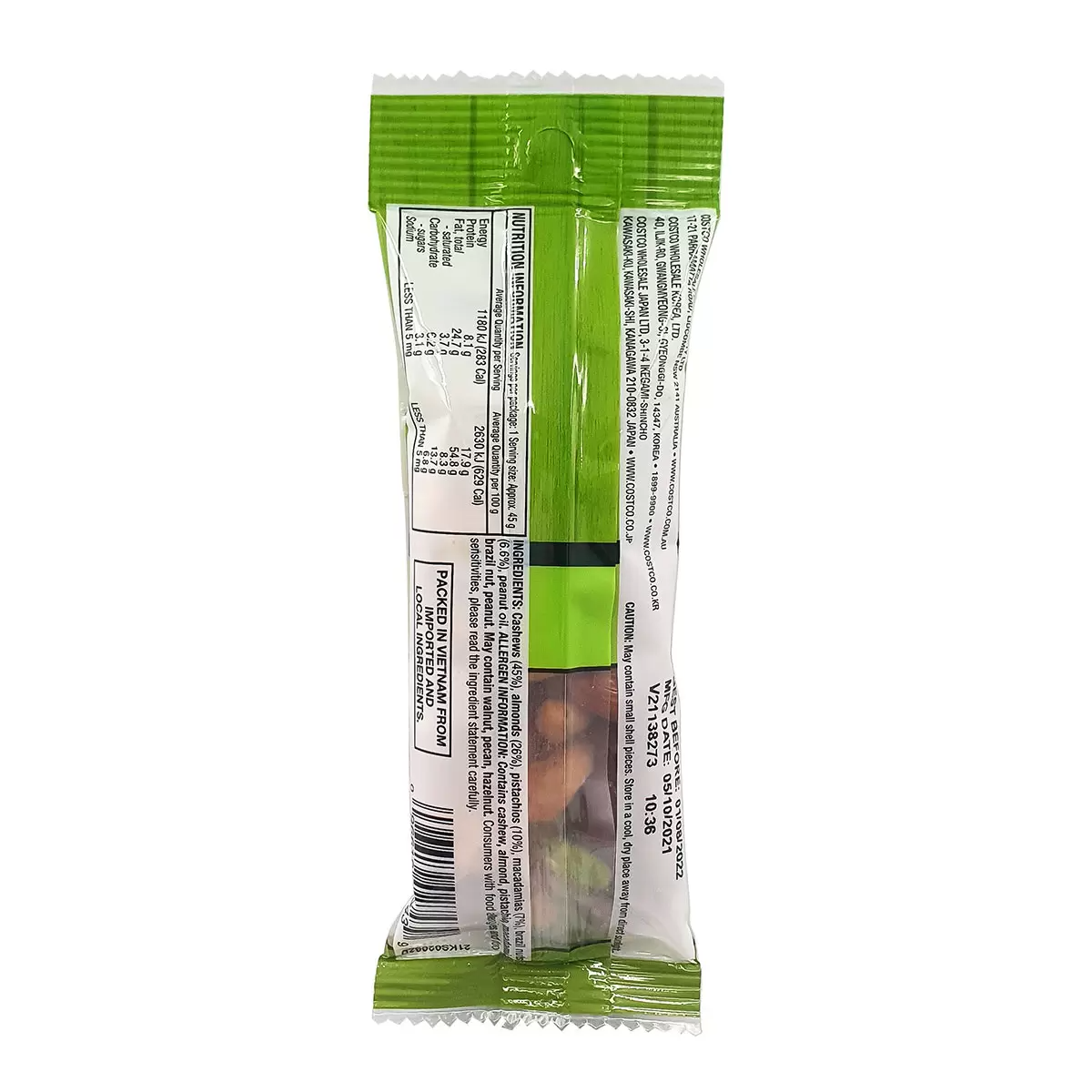 Kirkland Signature Unsalted Mixed Nut Snack Packs - 21 Count (45g Individual Packs)