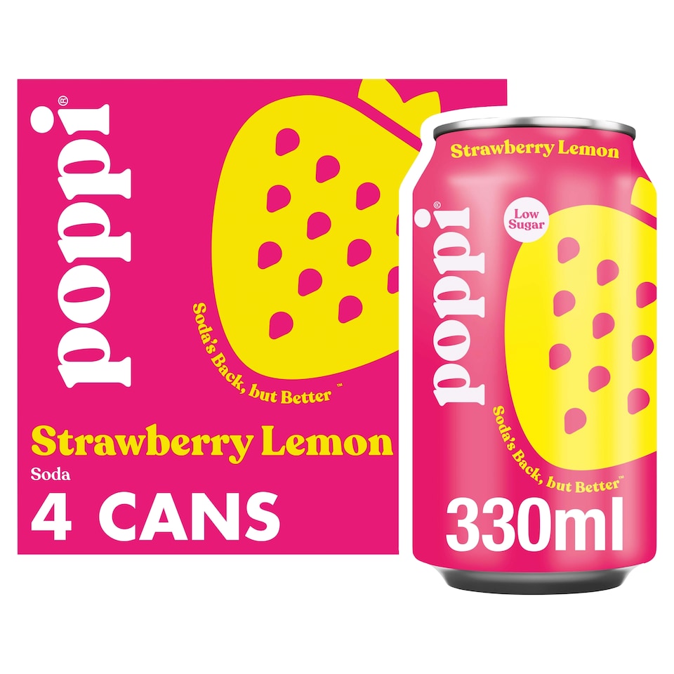 Poppi Strawberry & Lemon Soda Cans 4x330ml Fruity Citrus Sparkling Drink