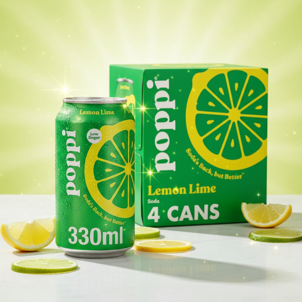 Poppi Lemon & Lime Soda Cans 4x330ml Citrus Sparkling Refreshment