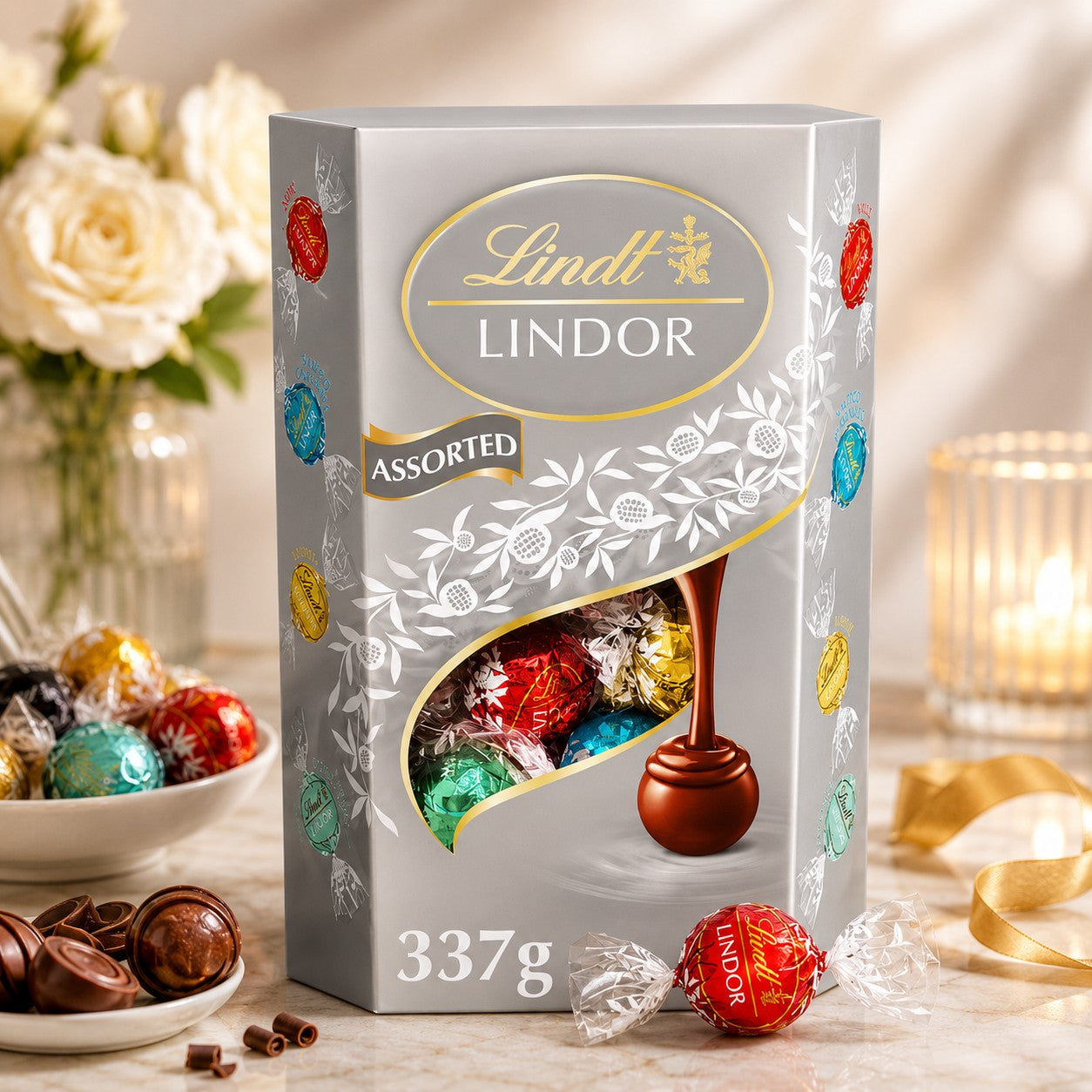 Lindt Lindor Silver Assorted Chocolate Truffles Box 337g Luxury Gift Selection