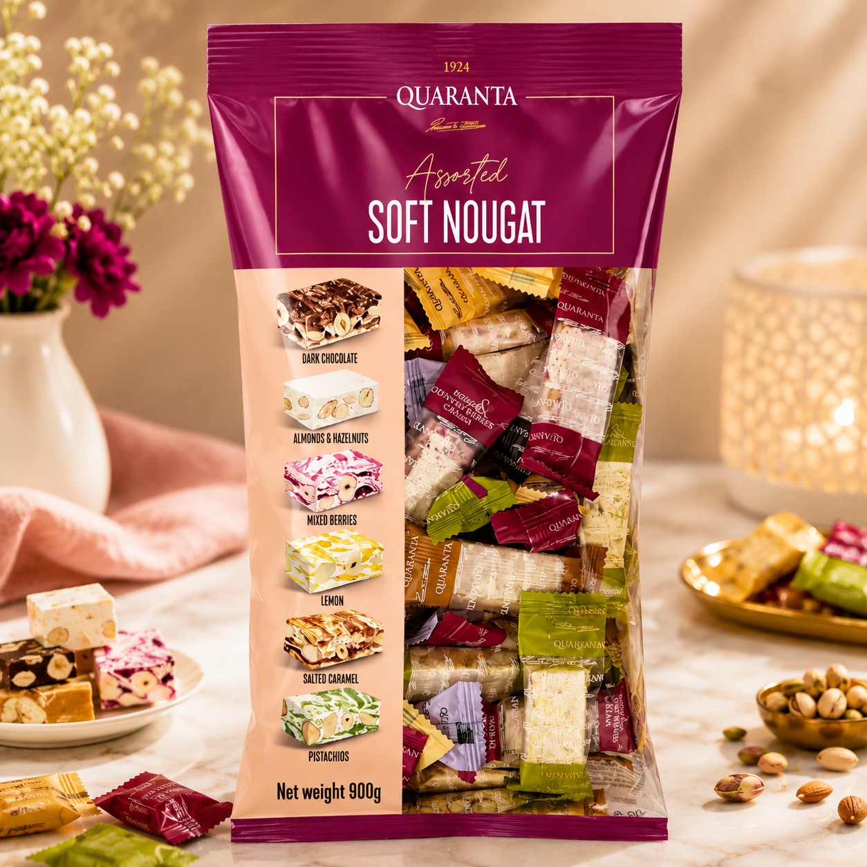 Quaranta Assorted Italian Soft Nougat 900g Traditional Gourmet Sweet Selection