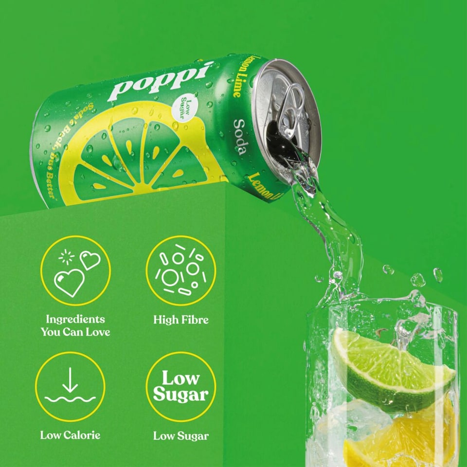 Poppi Lemon & Lime Soda Cans 4x330ml Citrus Sparkling Refreshment