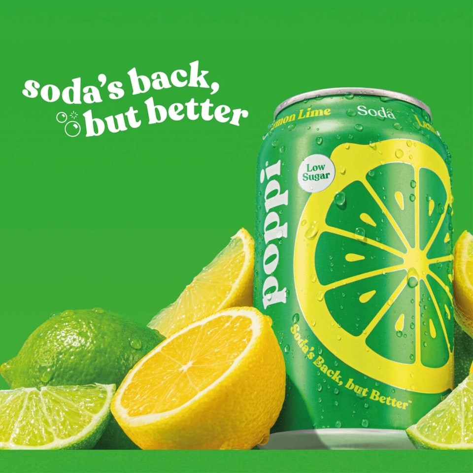 Poppi Lemon & Lime Soda Cans 4x330ml Citrus Sparkling Refreshment