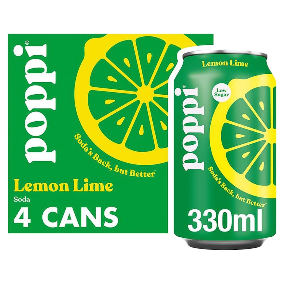 Poppi Lemon & Lime Soda Cans 4x330ml Citrus Sparkling Refreshment