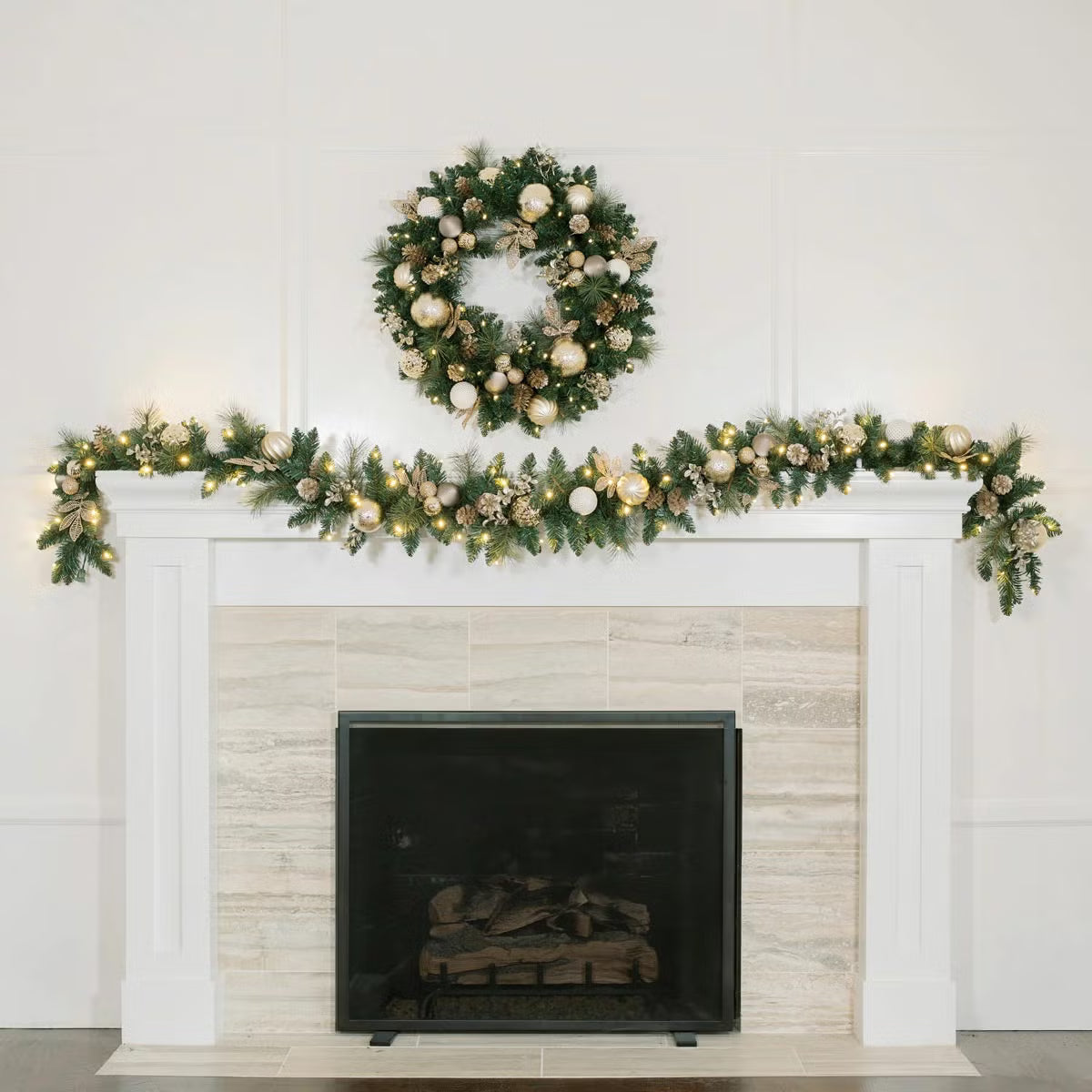 9 ft Pre-lit Christmas Artificial Garland With Twinkling LED Lights Metallic