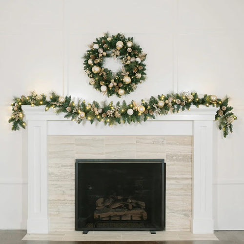 9 ft Pre-lit Christmas Artificial Garland With Twinkling LED Lights Metallic