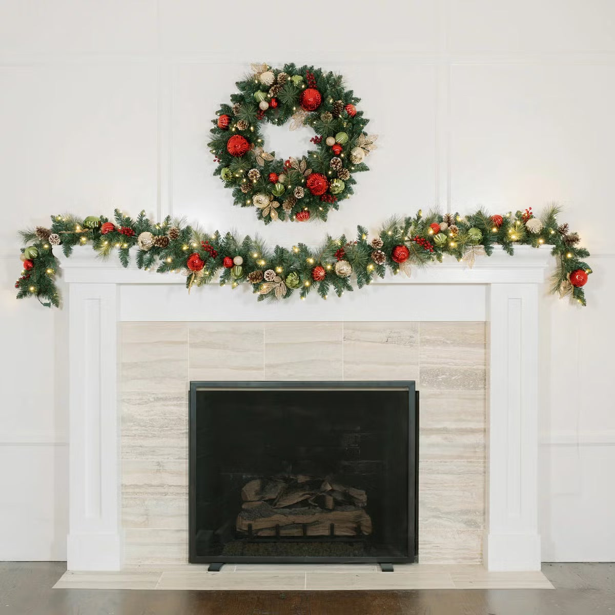 9 ft Pre-lit Christmas Artificial Garland With Twinkling LED Lights RED