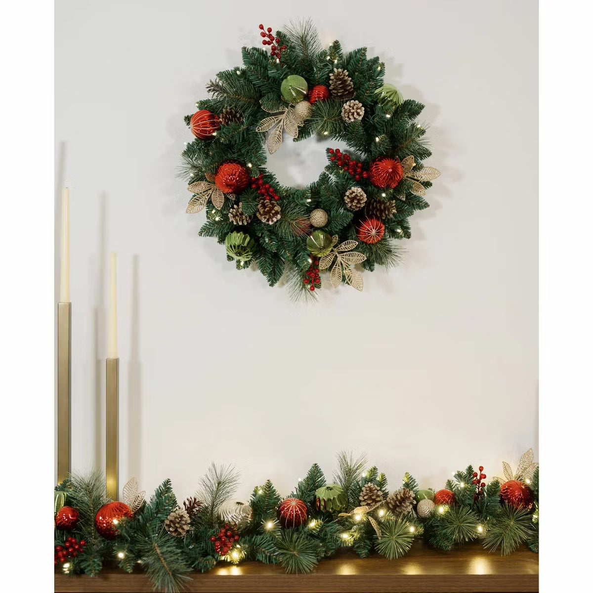 9 ft Pre-lit Christmas Artificial Garland With Twinkling LED Lights RED