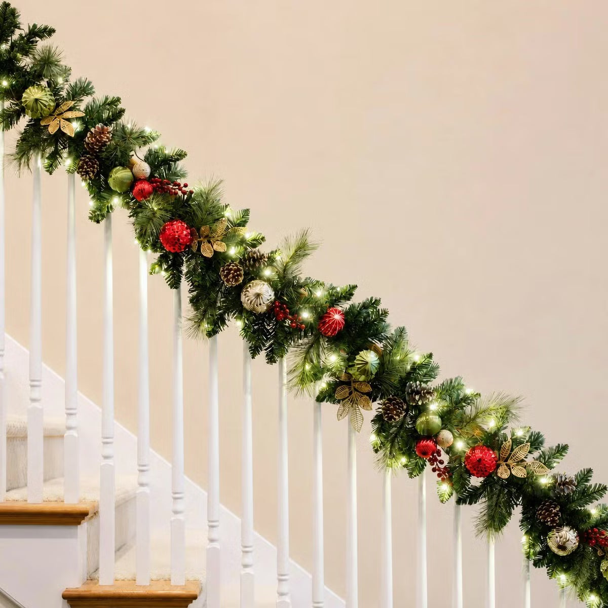 9 ft Pre-lit Christmas Artificial Garland With Twinkling LED Lights RED