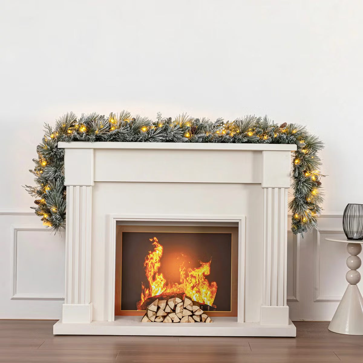 9ft Pre-Lit Flocked Garland With Twinkle LED Lights