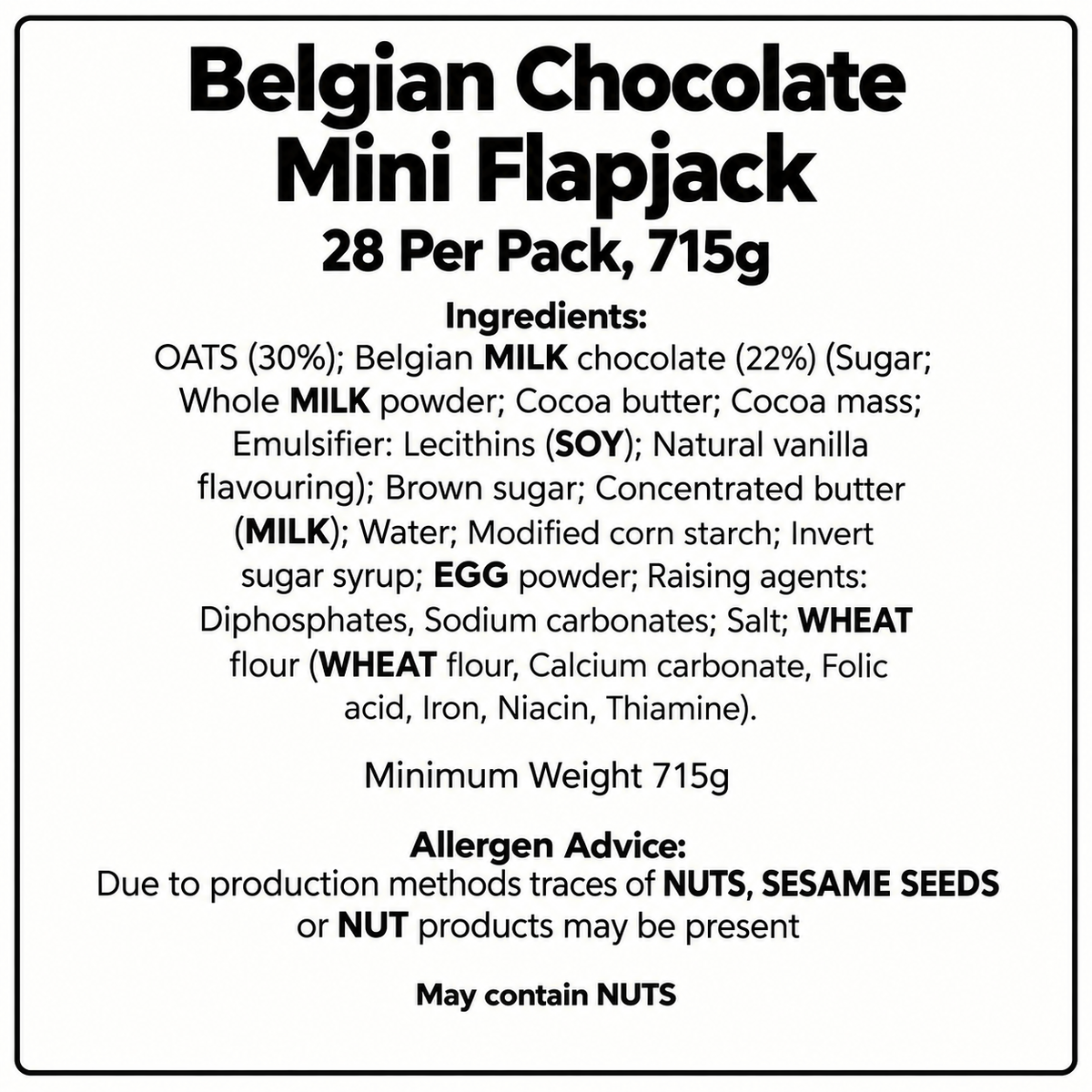 Belgian Chocolate Mini Flapjack 28 Per Pack
