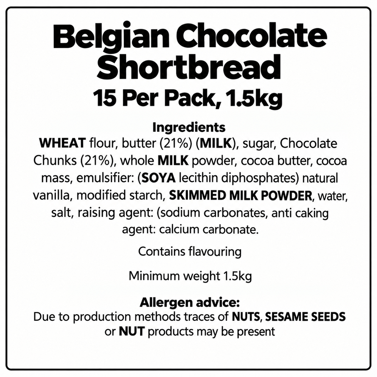 Belgian Chocolate Shortbread 15 Per Pack