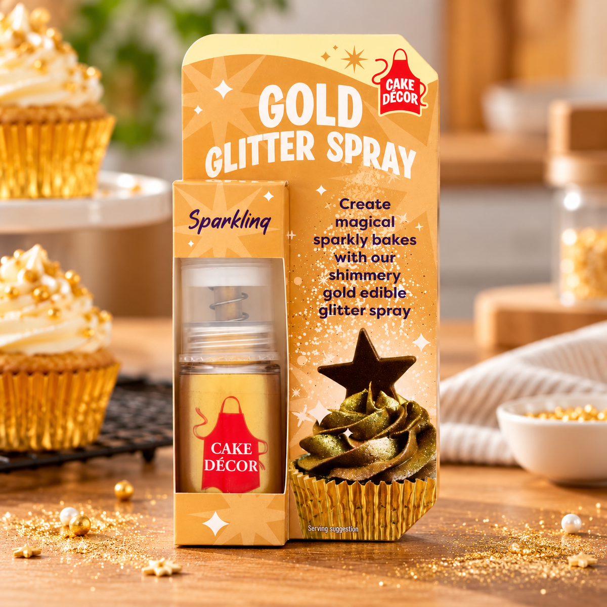 Cake Decor Edible Gold Glitter Spray 4G (Pack of 1)