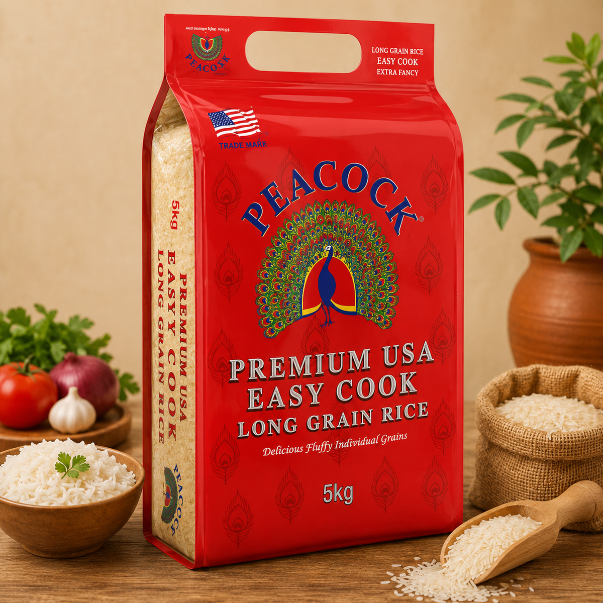 Peacock Premium USA Easy Cook Long Grain Rice, 5kg
