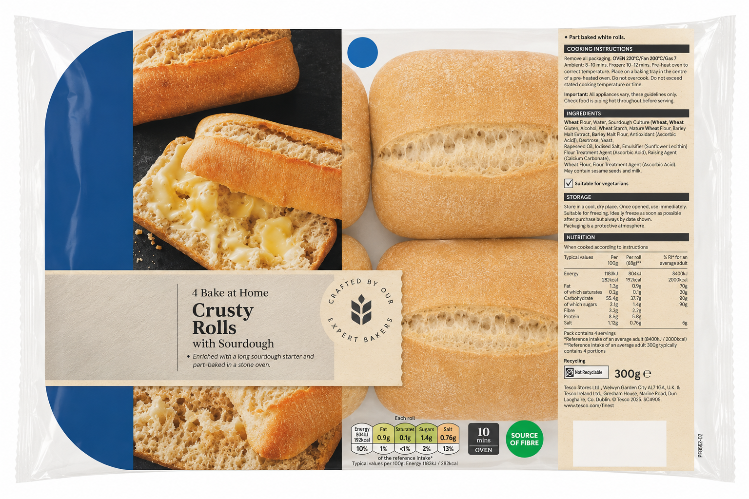 Finest 4 Crusty Rolls 300g