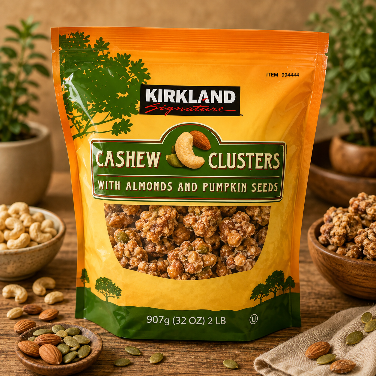 Kirkland Signature Cashew Clusters with Almonds & Pumpkin Seeds, 907g