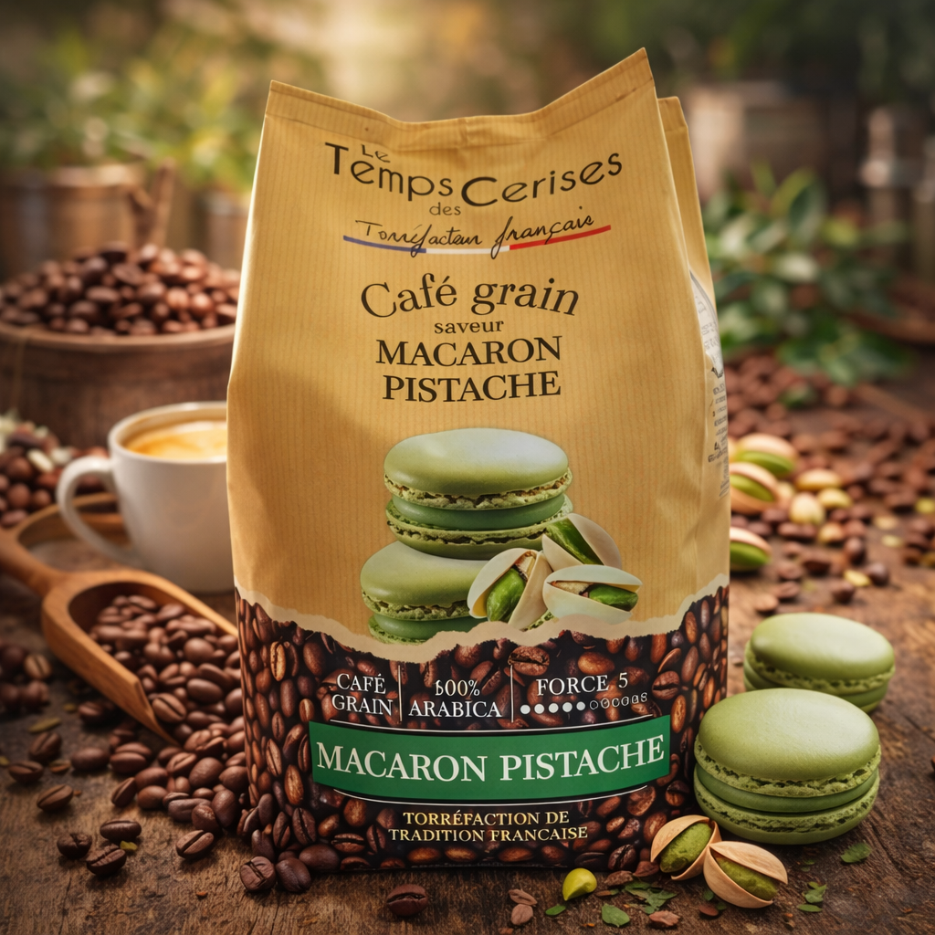 Le Temps Des Cerises Macaron Pistache Flavoured Coffee Beans 900g – 100% Arabica