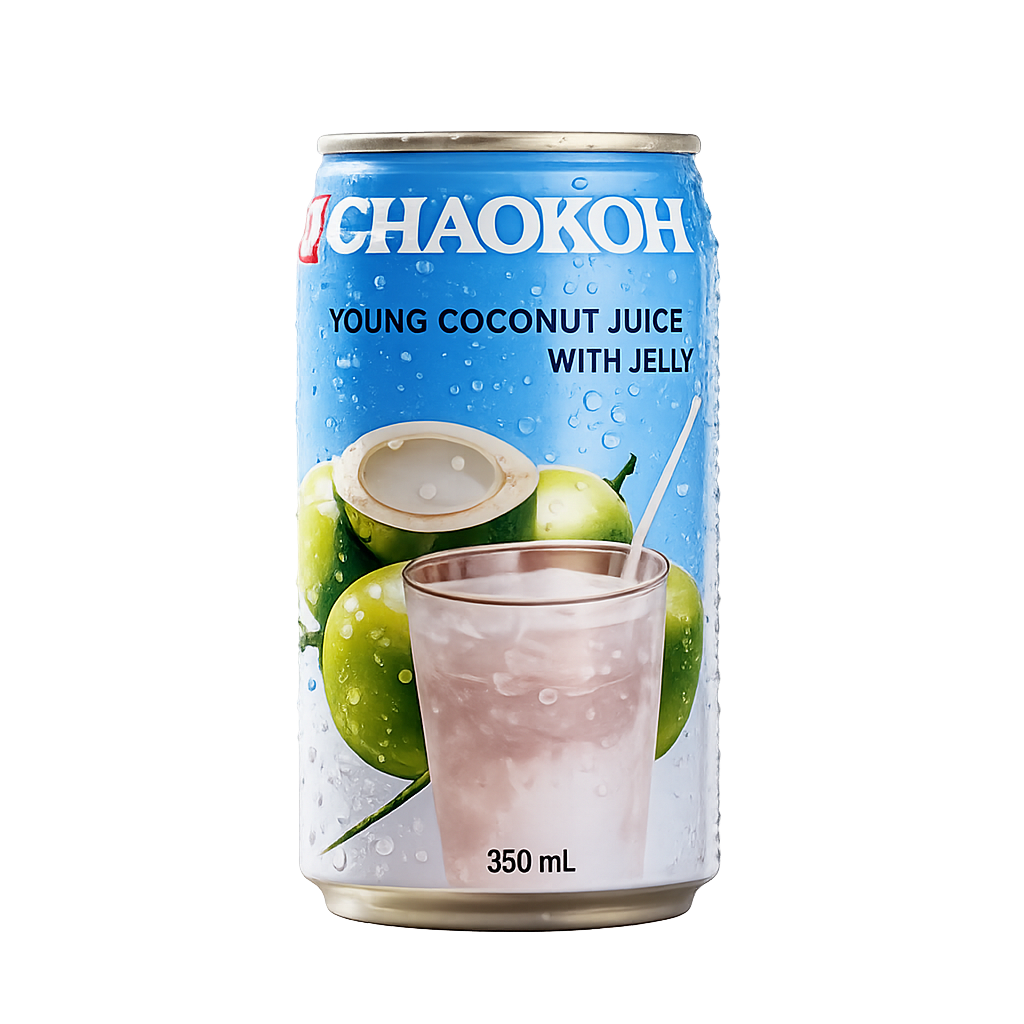 Chaokoh Young Coconut Juice with Pulp 350ml – Refreshing Coconut Drink with Real Coconut Pieces