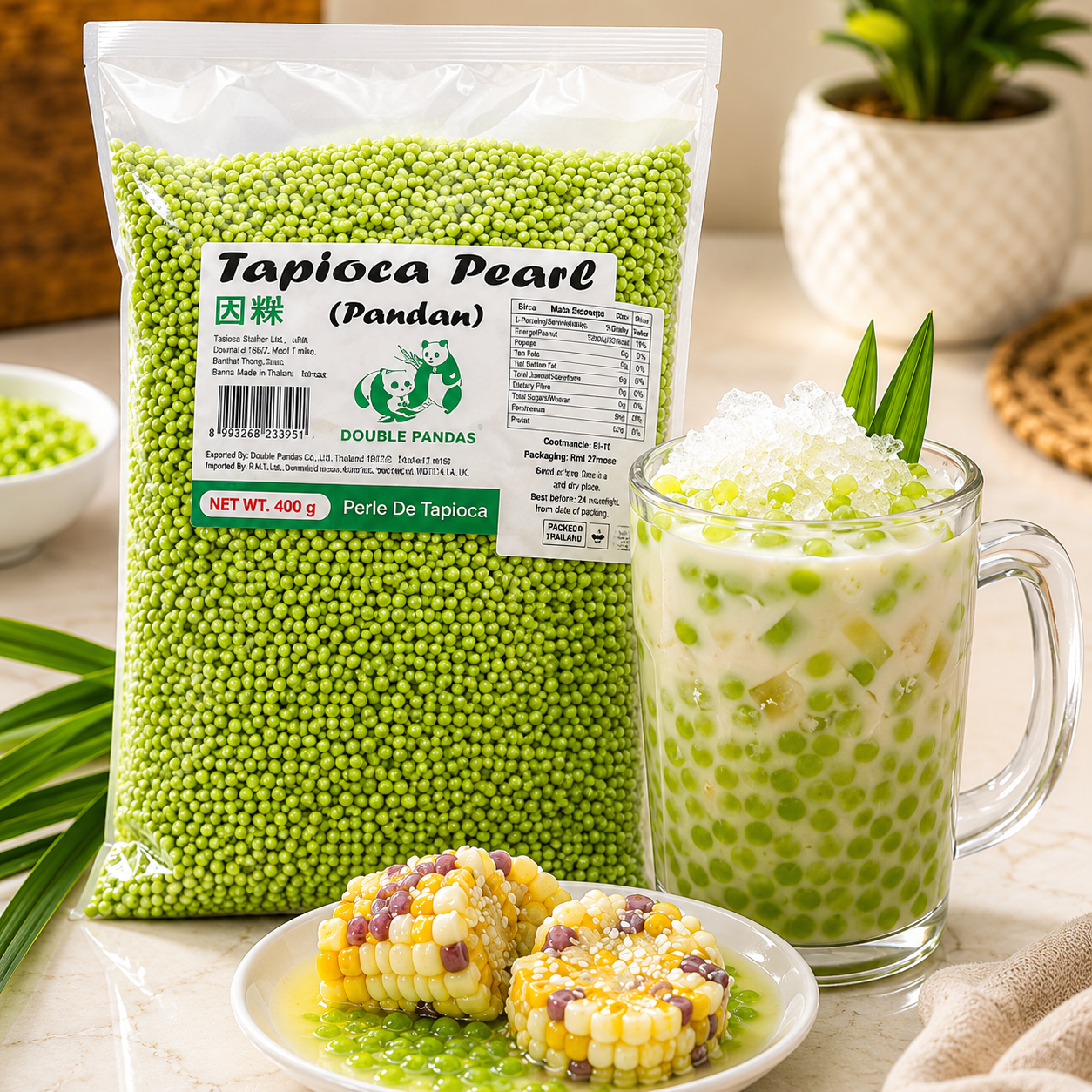 Double Panda Tapioca Pearls Pandan Flavour 400g – Chewy Dessert & Bubble Tea Pearls