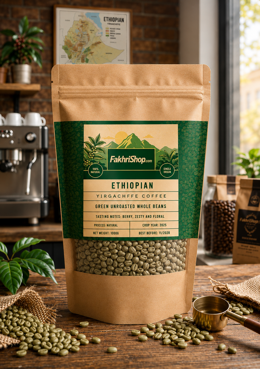 Ethiopian Yirgachffe Green Coffee Beans | Natural Whole Beans (1kg)