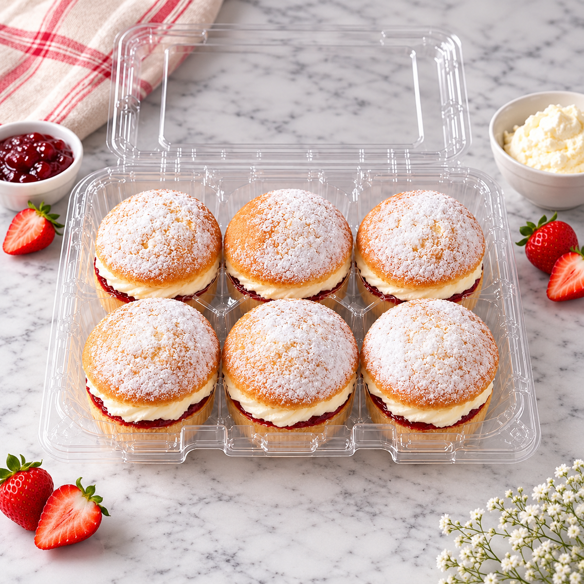 Fresh Cream Mini Victoria Sandwich 6pk British Sponge Cakes with Cream & Raspberry Jam