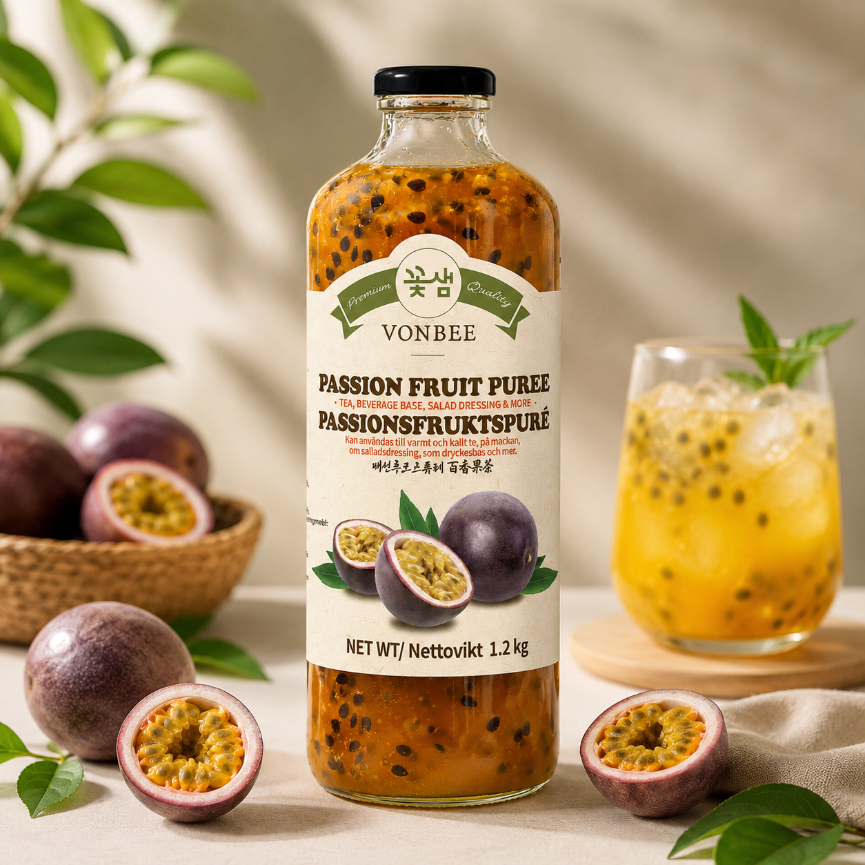 Vonbee Passionfruit Pure Puree - Premium Quality (1.2kg)
