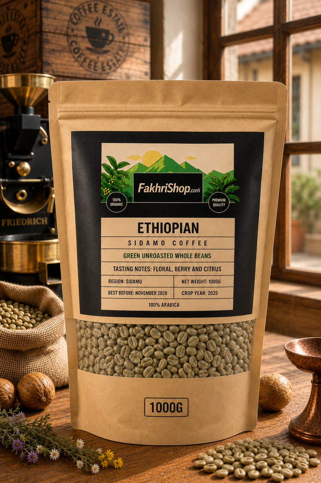 Ethiopian Sidamo Unroasted Green Whole Bean Coffee 1KG