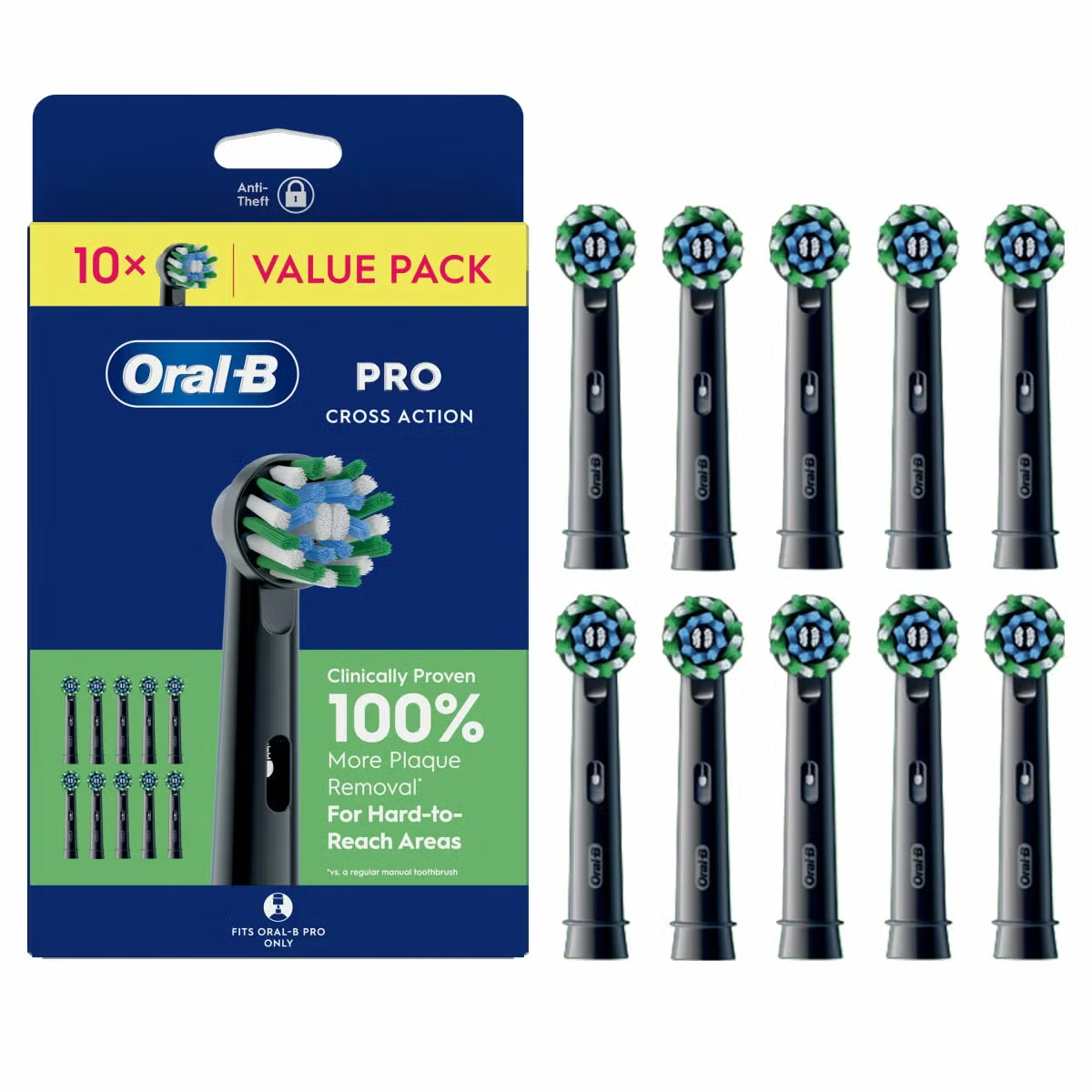 Oral-B Cross Action Brush Heads 10 Pack in Black
