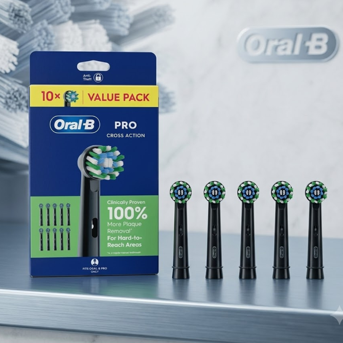Oral-B Cross Action Brush Heads 10 Pack in Black