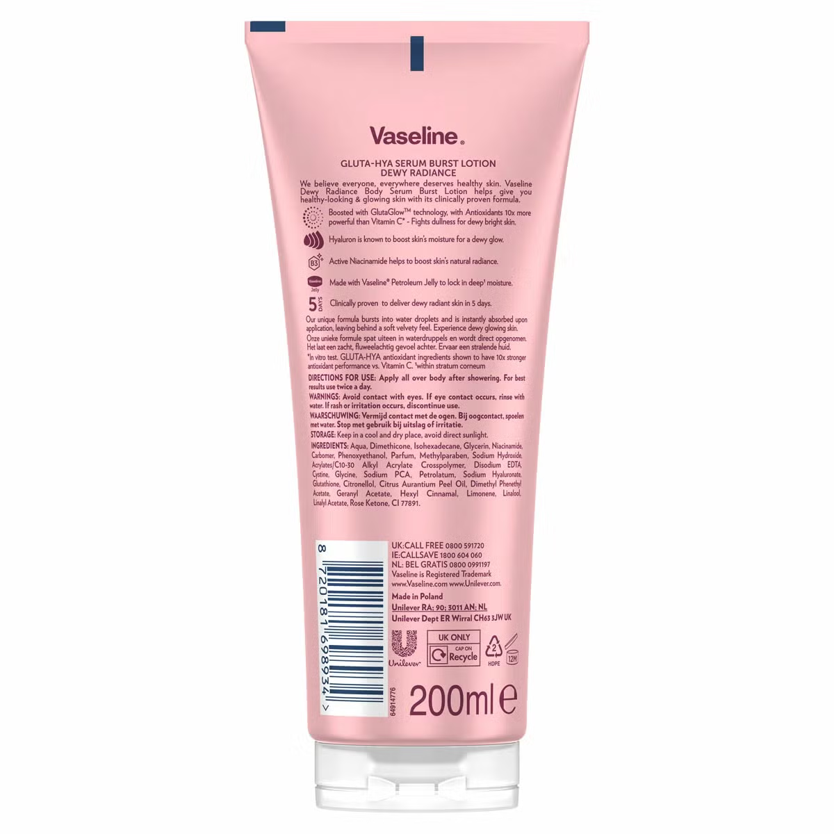 Vaseline Lotion Gluta Hya Serum Burst, 3x 200ml