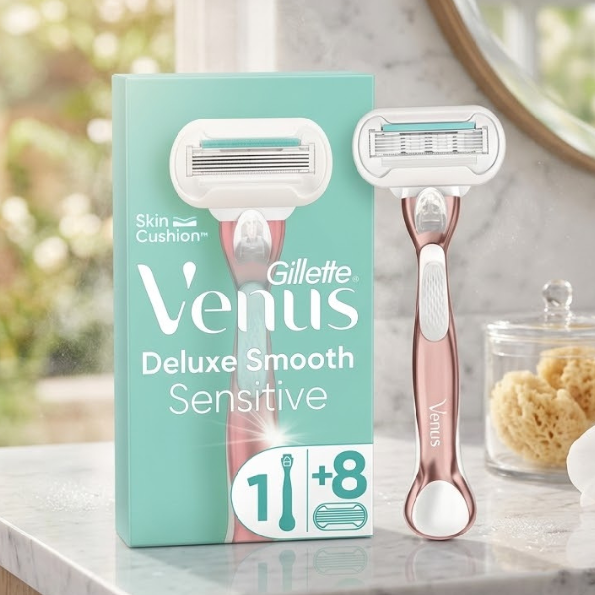 Gillette Venus Deluxe Smooth Sensitive Razor, Metal Handle & 8 Blades