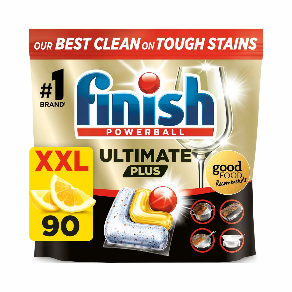 Finish Ultimate Plus All in One Lemon Dishwasher Tablets, 90 Pack