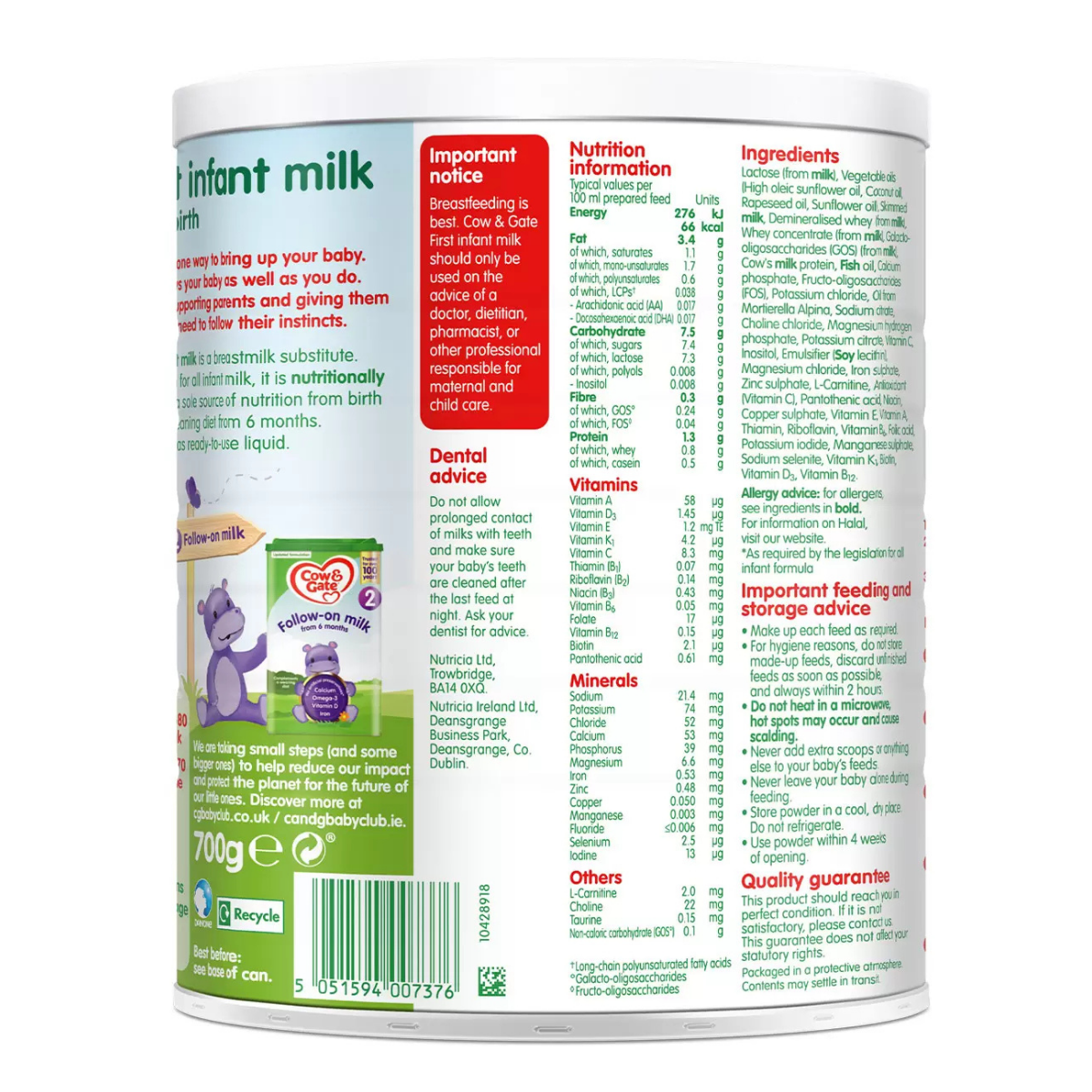 Cow & Gate 1 First Infant Milk Powder, 3 x 700g