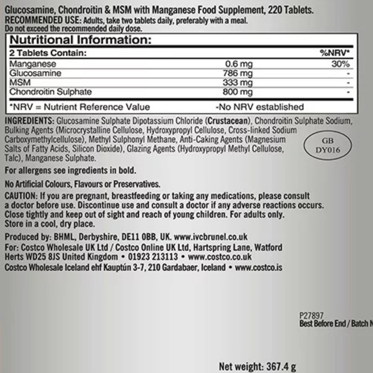 Kirkland Signature Glucosamine, Chondroitin & MSM, 220 Count